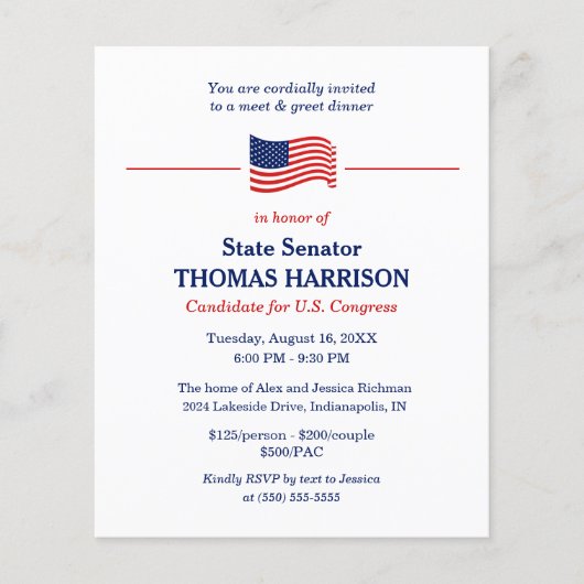 政治的資金調達者の愛国的なアメリカ国旗のフライヤー (正面)