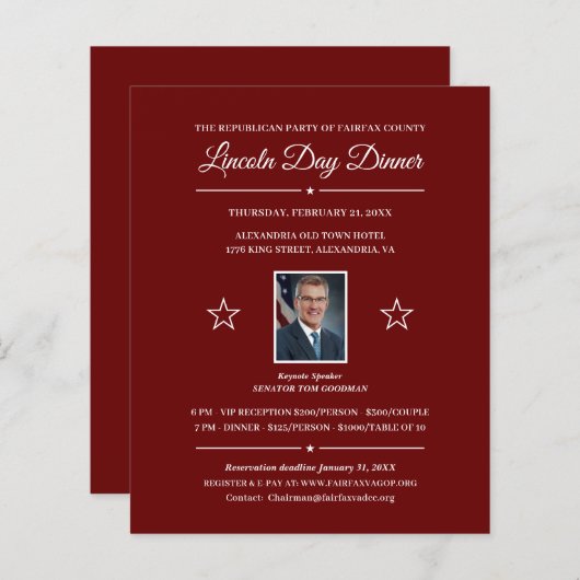 政治資金集めディナー招待状と写真 (正面/裏面)