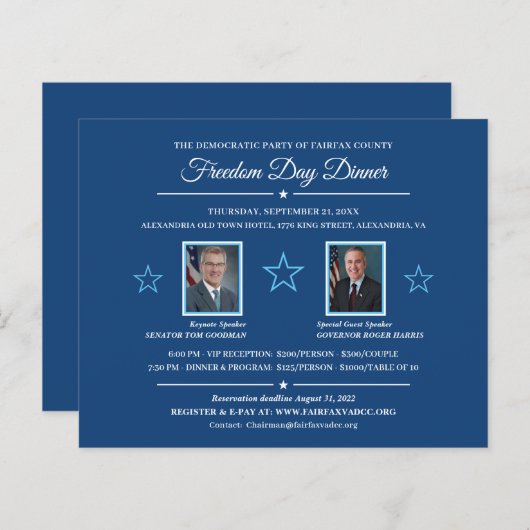 政治資金集めディナー招待状2枚 (正面/裏面)