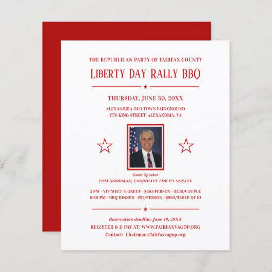 政治運動の資金集め招待状と写真 (正面/裏面)