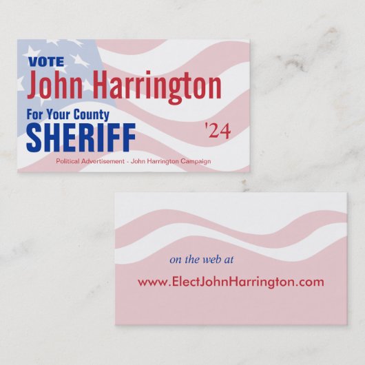 政治運動カード – 郡保安官 名刺 (正面/裏面)