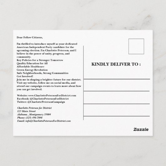 政治選挙キャンペーン候補者紹介 ポストカード (裏面)