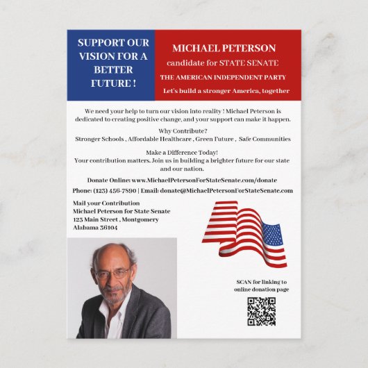 政治選挙資金集め寄付 ポストカード (正面)