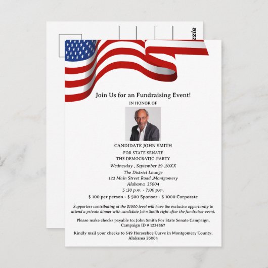 政治選挙資金集め招待状 ポストカード (正面/裏面)