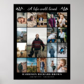 故人の生涯を称える17枚の写真コラージュ追悼プレート ポスター (正面)