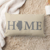 故郷の州のイリノイの灰色及びクリーム ランバークッション (ブランケット)