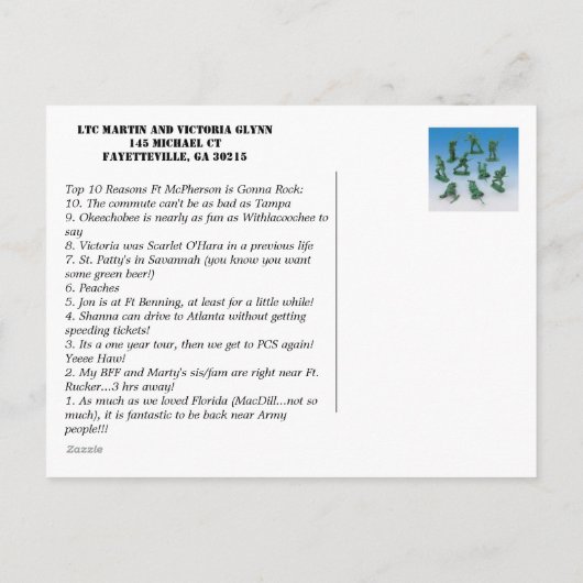 故郷は軍隊が落とす場所だ! 案内ポストカード (裏面)