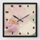 敏感で柔らかいピンクの桜の花 スクエア壁時計 (正面)