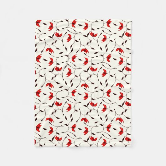 敏感で赤い花模様 フリースブランケット (正面)
