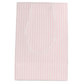 敏感なピンクのストライプのカスタムな写真の花柄フレーム ミディアムペーパーバッグ (裏面)