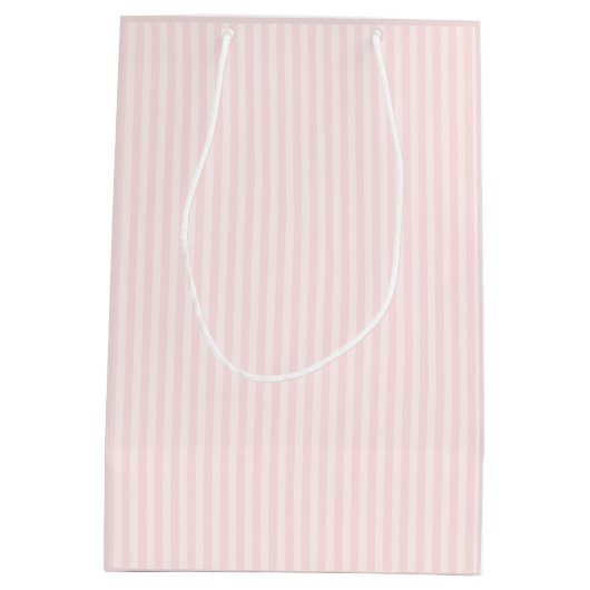 敏感なピンクのストライプのカスタムな写真の花柄フレーム ミディアムペーパーバッグ (裏面)