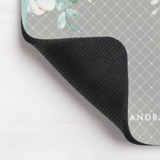 敏感なモモおよびセージグリーンの水彩画の花柄 マウスパッド (コーナー)