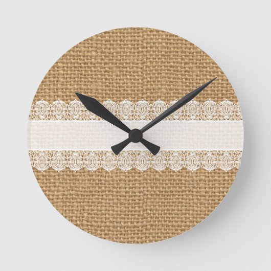 敏感なレース-ぼろぼろのシックなスタイルが付いているバーラップ ラウンド壁時計 (正面)