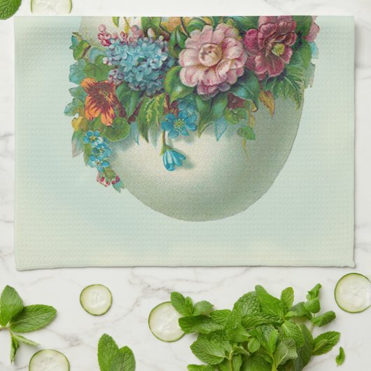 敏感な卵の青のビクトリアンなイースター花の卵 キッチンタオル (折り畳み)