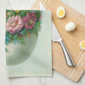 敏感な卵の青のビクトリアンなイースター花の卵 キッチンタオル (四つ折り)