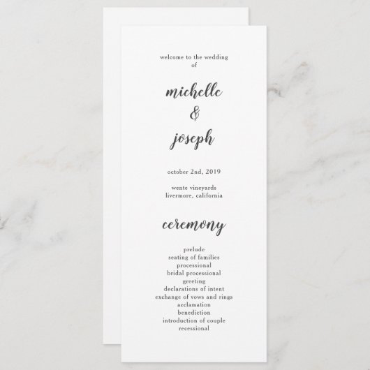 敏感な最小主義の結婚式プログラム プログラム (正面/裏面)