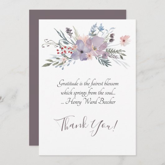 敏感な水彩画の花柄のスプレー サンキューカード (正面/裏面)