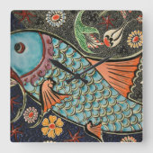 敏感な海のモザイク沿岸コイの魚 スクエア壁時計 (正面)