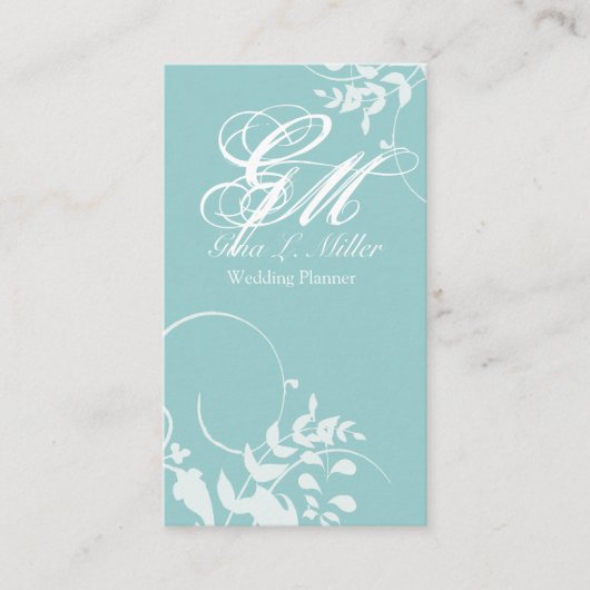 敏感な花の女性のモノグラムのイベントプランナー 名刺 (正面)