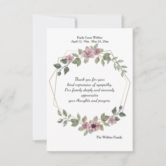 敏感な花の悔やみや弔慰のサンキューカード 招待状 (正面)