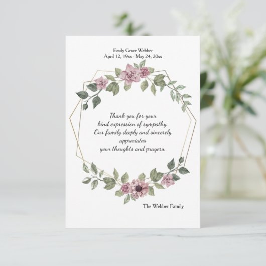 敏感な花の悔やみや弔慰のサンキューカード 招待状 (スタンド正面)