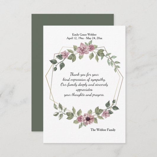 敏感な花の悔やみや弔慰のサンキューカード 招待状 (正面/裏面)
