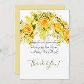 敏感な黄色バラの水彩画の花柄のスプレー サンキューカード (正面/裏面)