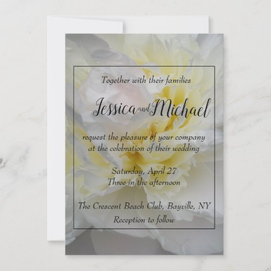 敏感な黄色及び白いシャクヤクのばら色の結婚式の招待 招待状 (正面)