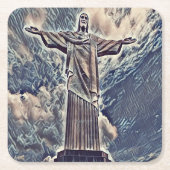 救い主の像キリスト スクエアペーパーコースター (正面)