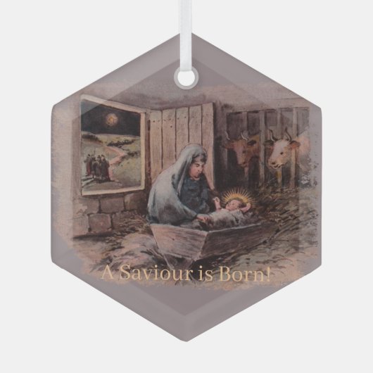救い主はクリスマス生まれの飾りである ガラスオーナメント (正面)