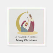 救い主は生まれ金ゴールドの聖降誕祭出生 スタンダードカクテルナプキン (正面)