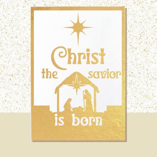 救い主キリストは宗教的な生まれクリスマスの金ゴールドである 箔カード