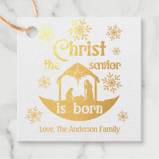 救い主キリスト生まれはクリスチャン出生金ゴールド フェイバータグ (正面)