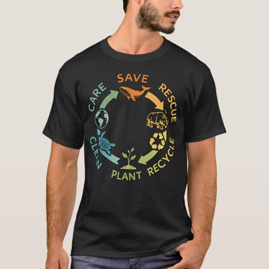 救おう 助けよう リサイクル 植物を育てよう 地球 Tシャツ (正面)