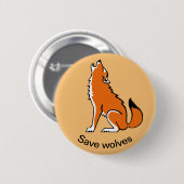 救オカミ – 絶滅危惧動物 – 野生動物 – オレンジ 缶バッジ (正面&裏面)