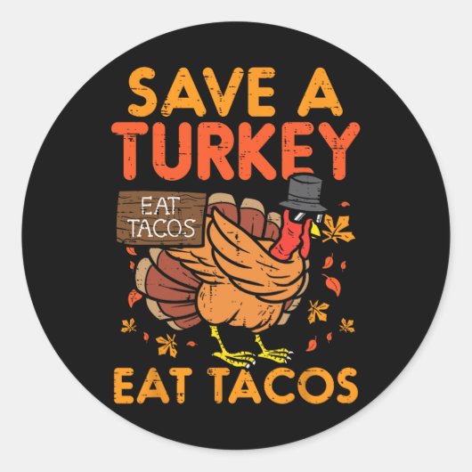 救トルコ食べタコスのメキシコのおもしろい感謝祭フー ラウンドシール (正面)
