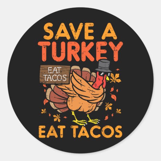救トルコ食べタコスのメキシコのおもしろい感謝祭フー ラウンドシール (正面)