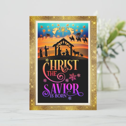 "救世主キリストが生まれた" クリスマスの降誕 シーズンカード (スタンド正面)