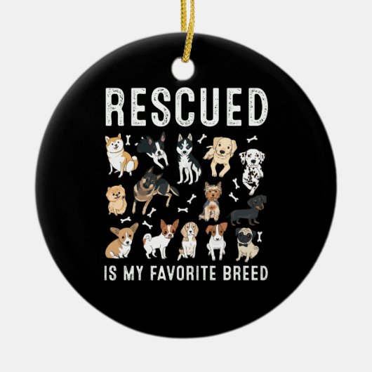 救出されたお気に入りののは私の種のかわいい救助犬 セラミックオーナメント (正面)