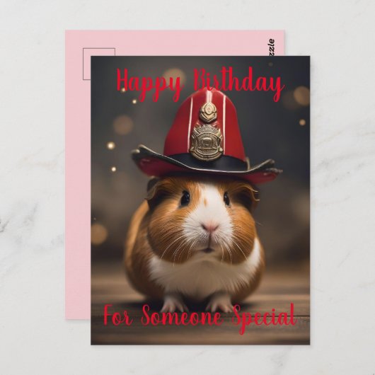 救出の準備:火の虫の帽子をかぶったモルモット。 ポストカード (正面/裏面)