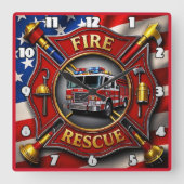救出英雄アメリカ国旗 スクエア壁時計 (正面)