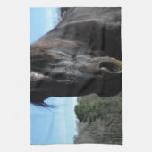 救助された黒荷車を引く馬 キッチンタオル (縦)