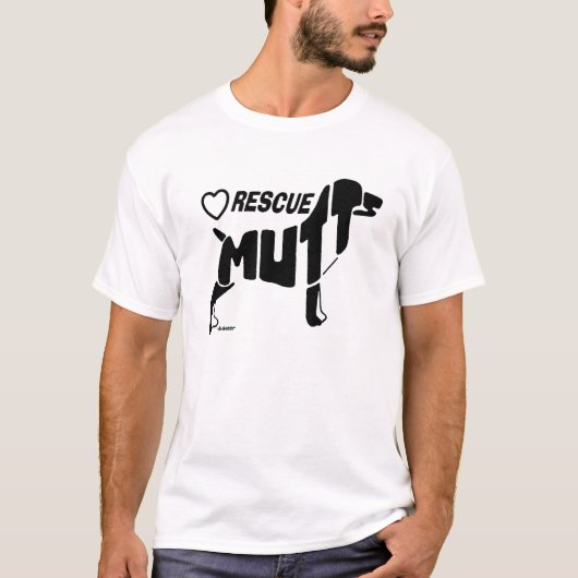 救助の雑種犬のシルエット Tシャツ (正面)