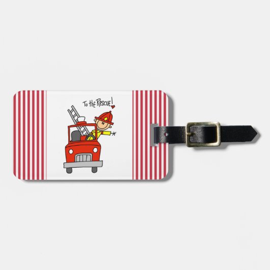 救助のTシャツおよびギフトへの消防士 ラゲッジタグ (正面横)
