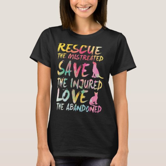 救助救愛かわいい動物の救助。犬の猫 Tシャツ (正面)