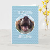 救助犬を採用するお祝い青いシェブロン カード (黄色い花)