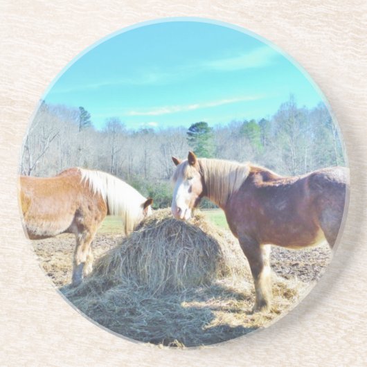 救助荷車を引く馬食べの干し草 コースター (正面)
