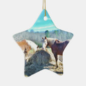 救助荷車を引く馬食べの干し草 セラミックオーナメント (右)