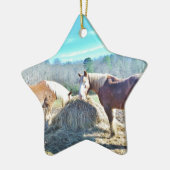 救助荷車を引く馬食べの干し草 セラミックオーナメント (左)