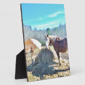 救助荷車を引く馬食べの干し草 フォトプラーク (側面)